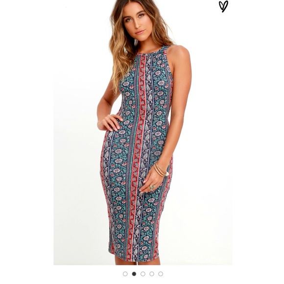 THE SKY NAVY BLUE PRINT MIDI DRESS - Picture 2 of 6